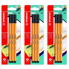 STABILO Fineliner point 88 Fineliner Pens - Pack of 9 - Black - 3 Blister Packs