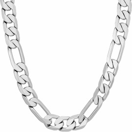 LIFETIME JEWELRY Beveled Figaro Chain Necklaces for Women and Men 24k Real Gold Plated  (6.5mm, 8mm, 9.5mm & 11mm) (18 inches, 6.5mm, White Gold)
