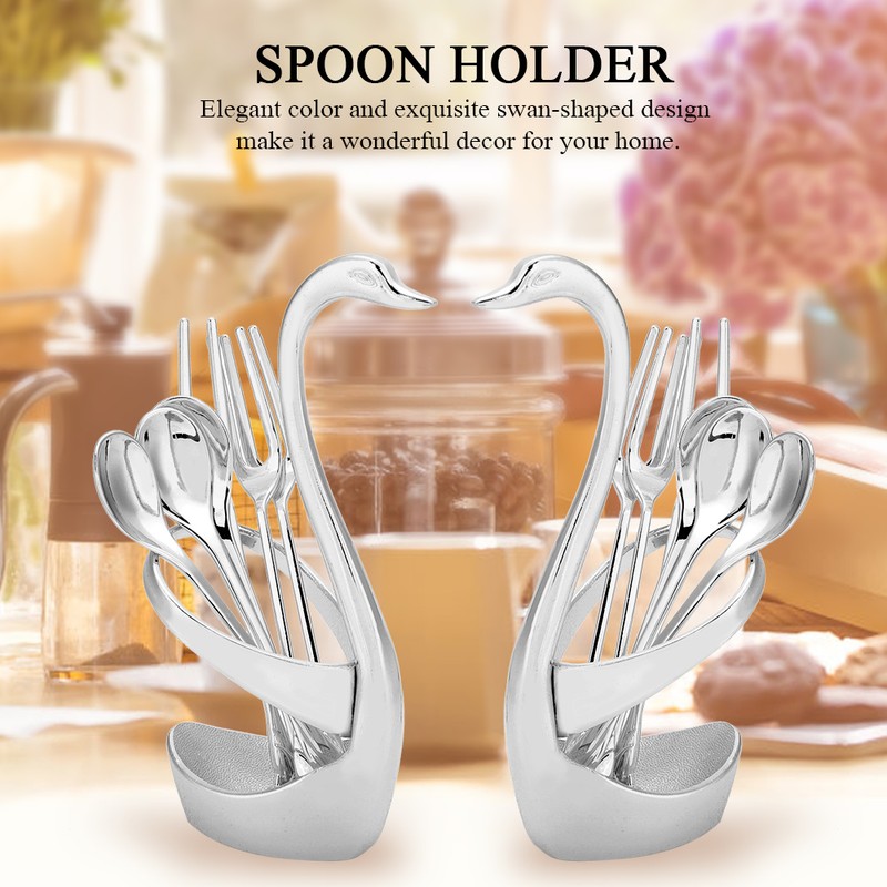 Stainless Steel Swan shaped Fork Spoon Holder with 3 Spoons