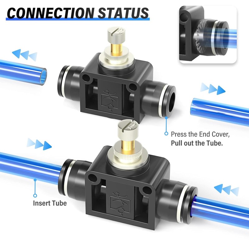 TAILONZ PNEUMATIC Luftstromregelventil mit 6 mm Außendurchmesser und Steckanschluss, in-line