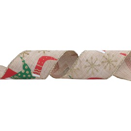 VATIN Stocking & Snowflake Christmas Wired Ribbon, 2.5" x10 Yd Spool for Tree Topper, Wreath, Gifts & Decor