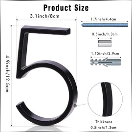 5 Inch Floating House Number 5, VONDERSO Black Metal Modern Outdoor Address Sign for Yard Street and Mailbox, Zinc Alloy Solid Address Numbers and Letters with Exquisite Drawing Process