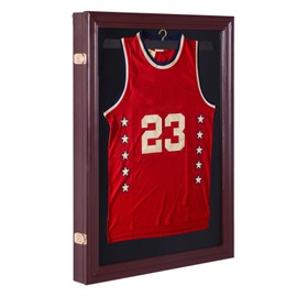 HOMCOM 35” x 26” UV-Resistant Sports Jersey Frame Display Case - Cherry Brown