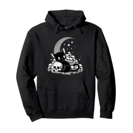 Cat Skulls Creepy Cute Kitty Goth Black Alt Alternative Pullover Hoodie