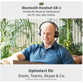GEQUDIO GB-2 Bluetooth Headset mit Mikrofon, passives Noise Cancelling, Kopfhörer kabellos, 2 Geräte gleichzeitig verbinden (Smartphone, Handy, PC, Laptop), Wireless, Standby 500h (mit USB-Adapter)
