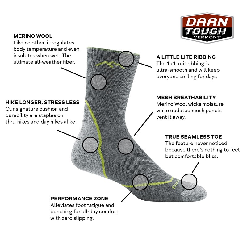 Darn Tough 19441972 Trekking Socks, Light Hiker, Micro Crew, Lightweight