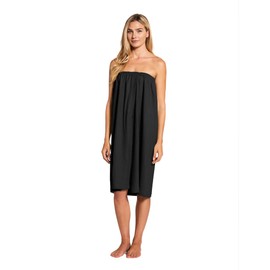 Canyon Rose Waffle Weave Long Spa Wrap, Simple Body Wrap, Luxurious Waffle Weave Knit, One Size Fits Most, Generous Length, Elasticized Top with Touch-and-close Fastener at Top and Waist, Black