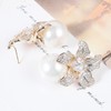 Blooming Flower Drop Cubic Zirconia Big Round Pearl Stud Earrings