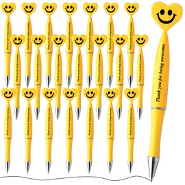 Qilery 50 Pcs Employee Appreciation Gifts Pens Bulk Smile Face Heart Shaped Pens Funny Inspirational Quote Ballpoint Thank You Gifts for Teacher Coworkers Staff Team Office(Yellow,Thank You)