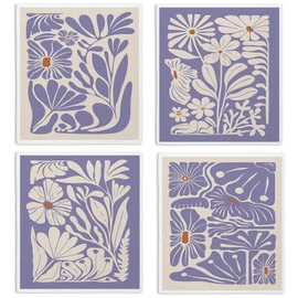 LARTSFRO Spring Flower Swedish Dishcloths for Kitchen, Boho Purple Swedish Dish Cleaning Cloths for Floral, 4 Pack Dish Towels for Kitchen, Papaya Reusable Paper Towels Washable