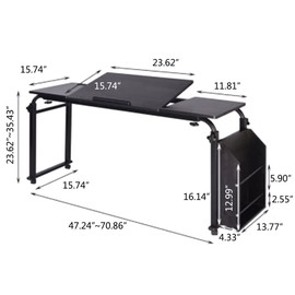 ILWorkTLs Tiltable Overbed Table with Wheels,Mobile Computer Desk,Adjustable Length and Height Laptop Desk for Bedroom,Black