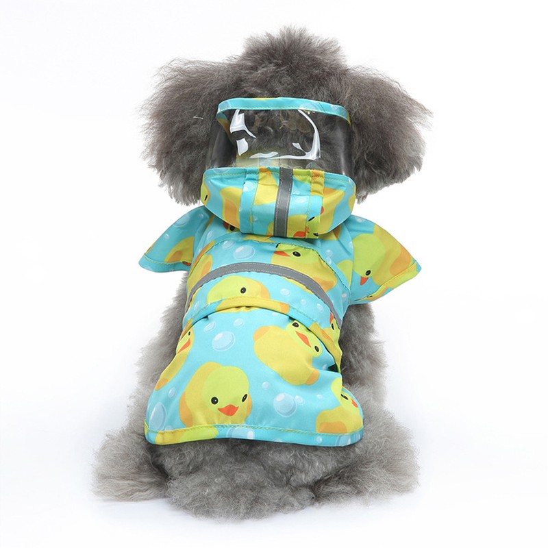 Pet Rain Jacket Duckling Pattern Waterproof Reflective Adjustable 4 Legs