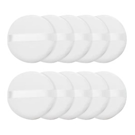 10 Pcs Powder Puff for Powder Foundation Body Powder and Loose Powder, 3.15 Inch Soft Cotton Smooth Apply Facial and Body Powder Puff with Ribbon Band Handle - White