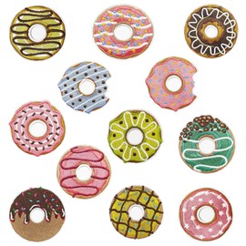 Attuslla Pack of 12 Donut Patches, Cute Candy Doughnut Patches, Iron-On Patches for Clothes, Hats, Jeans, Skirts, T-Shirts, Backpacks