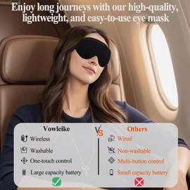 Heated Eye Masks for Dry Eyes | Vowleike 3D Cordless Rechargeable Warm Compress for Eyes | Washable Electric USB Thermal Eye Heating Pad for Stye, Blepharitis & MGD | Ideal Holiday Season Gift (Black)