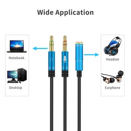 DnGeky Headphone Splitter For Computer 3.5mm Female to 2 Dual 3.5mm Male Headphone Mic Audio Y Splitter Cable Smartphone Headset to PC Adapter (Blue)