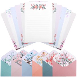 Pack of 24 Flower Writing Papers, with 12 Flower Paper Envelopes, Exquisite Writing Paper and Envelopes Set Writing Paper with Lines for Birthday Wedding Invitation (6 Sets)