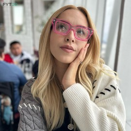 FYTOO Oprah Style Square Reading Glasses for Women Men Blue Light Blocking Glasses Pink Computer Readers 2.75x Anti UV400/Glare/Eyestrain