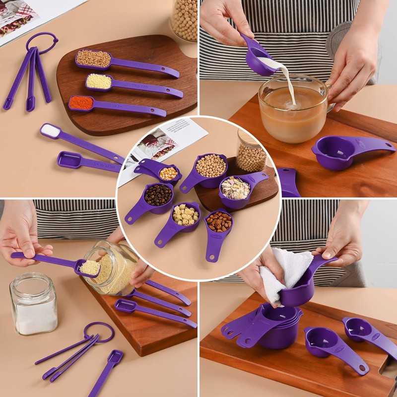 IFFMYJB Purple Measuring Cups and Spoons Set 15, Plastic Mesuring