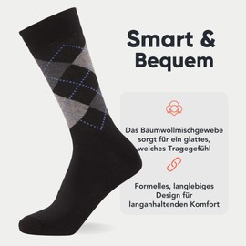 FM London Herren (12er-Pack) Smart Mens Socks, Schwarz (Argyle), 39-46 EU