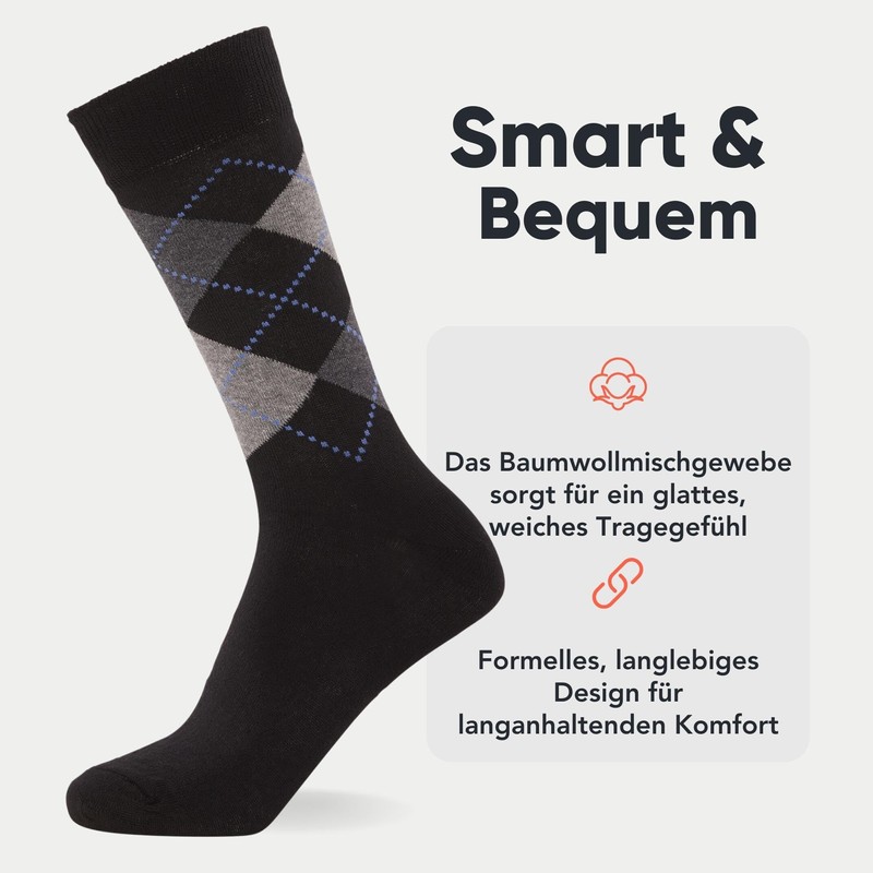 FM London Herren (12er-Pack) Smart Mens Socks, Schwarz (Argyle), 39-46