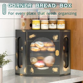 TQQDCI Corner Bread Box for Kitchen Countertop, Large Wooden Bread Box, Double Layer Bread Storage Bin, Bamboo Breadbox for Homemade Bread, Farmhouse Kitchen Organizer with Acrylic Window