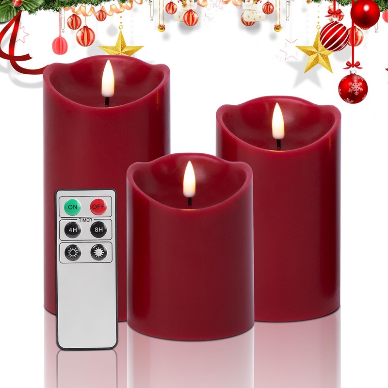 Eywamage - Juego de 3 velas LED sin llama rojas