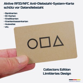 Off-Block Active RFID/NFC Blocking Card Motif Game Design in Gold from the Collectors Edition Latest Generation Protection Against Data Theft No External Reading by Michael G., gold, Modern