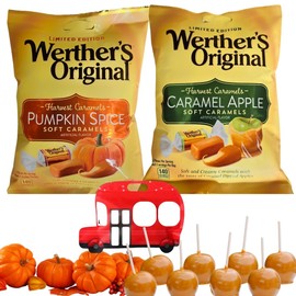 (PACK OF 2) Werther's Original Caramel Apple and Pumpkin Spice - Limited Edition Flavors - Harvest Caramels - Soft Caramels Candies - Comes With One Bus Resealable ZipBag - 1 Bag of Each Flavor