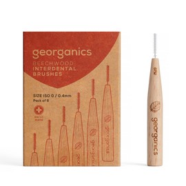 Georganics Beechwood Interdental Brushes ISO 0 (0.4mm) - Naturel and Efficient Teeth Cleaning for Narrow Interdental Gaps - Compostable and Biodegradable - Vegan BPA-Free Nylon Bristles - Pack of 6