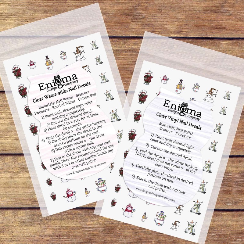 Classic Snowman Clear Water-Slide Nail Designs