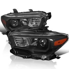 Spec-D Tuning Black Projector Headlights Compatible with 2016-2022 Toyota Tacoma without factory LED daytime running lights Left + Right Pair Headlamps Assembly