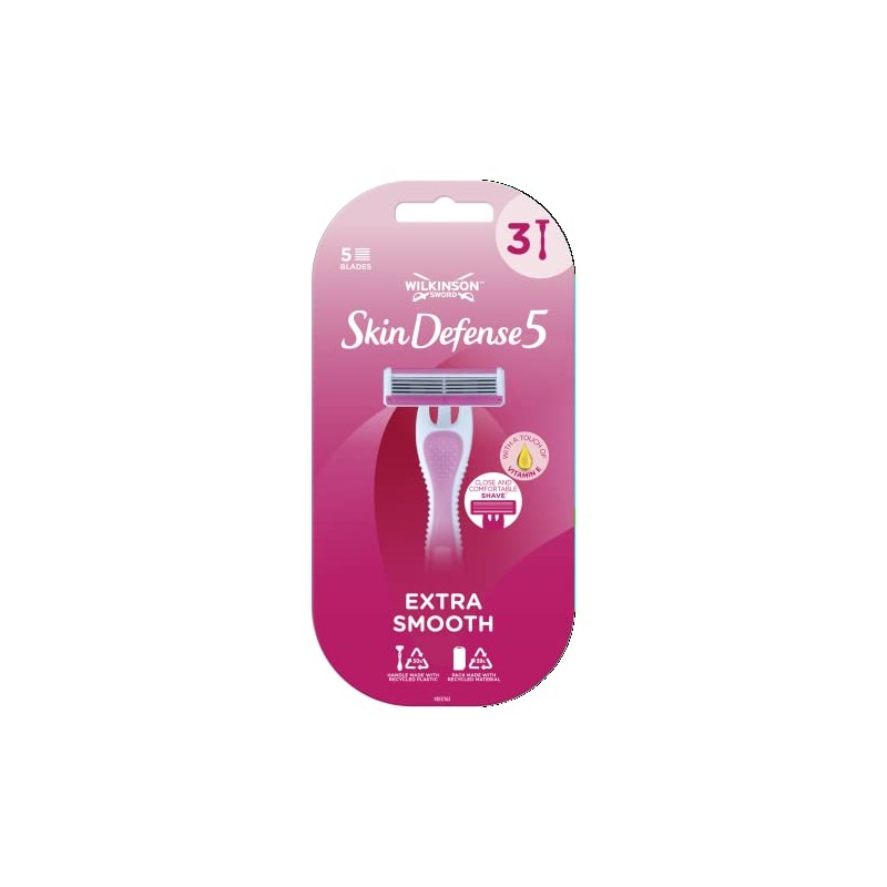 Wilkinson Sword Skin Defense 5 Womens Disposable Razors x3, Pink