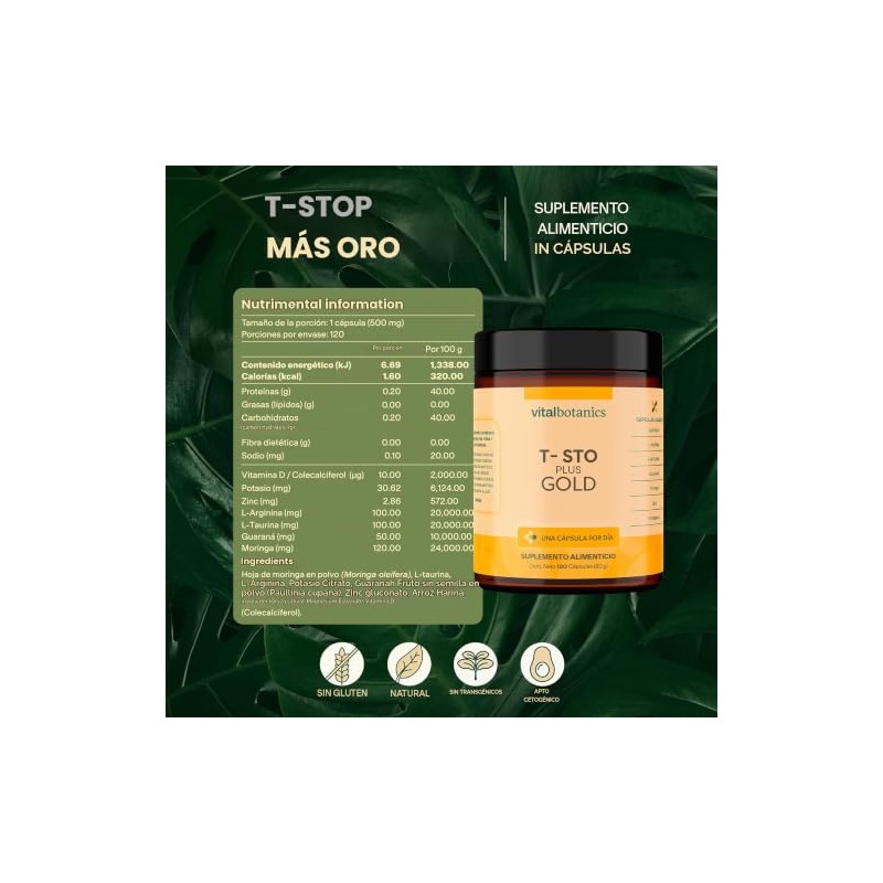 T-STO PLUS GOLD con Vitamina D, Potasio, Zinc, L-Arginina VITAL