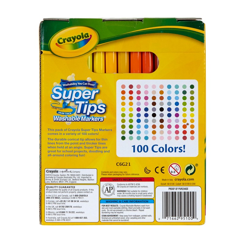 Crayola Super Tips Marker Set for Kids (100ct), Broad Tip