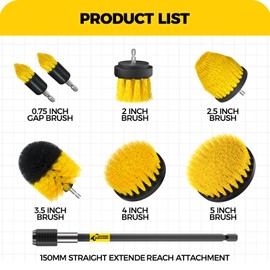 Holikme 8 Piece Drill Brush Attachments Set, Power Scrubber Brush with Extend Long Attachment，Cleaning Supplies，Scrub Brush，Shower Scrubber，Bathtub(Yellow)