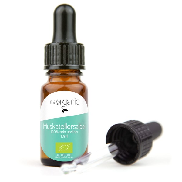 NeoOrganic® Organic Clary Sage Oil (Salvia sclarea), 100% Natural Organic Essential Oil, 10 ml