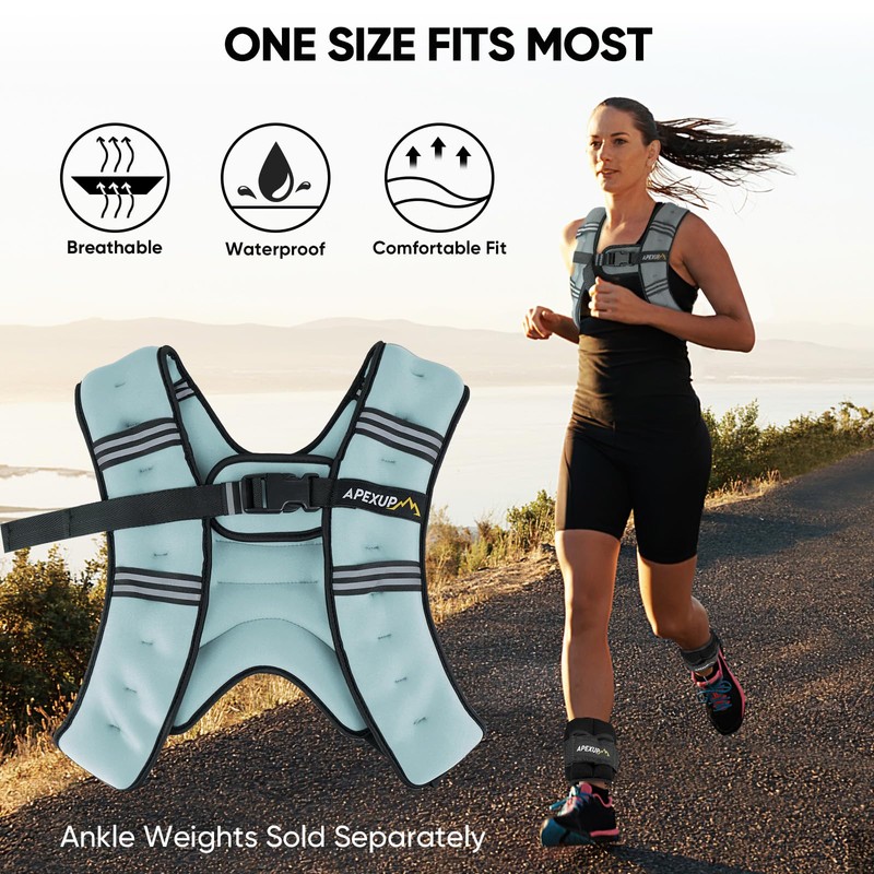 APEXUP Weighted Vest with 5lbs/10lbs/15lbs/20lbs/25lbs/30lbs Weights and Reflective Stripe, Weight