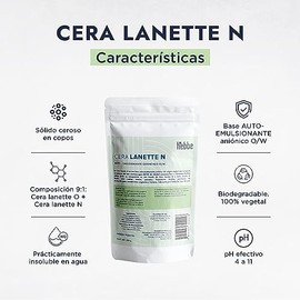 HEBBE - Cera Lanette N 500g | Mejora Distribución de Producto | Crea Emulsiones Sedosas | Buen Agente Hidratante | Uso en Bajas Concentraciones | Cont