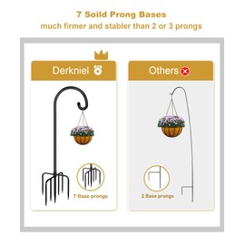 Derkniel Shepherd Hook 108 Inch Tall Heavy-Duty Metal Garden Hanging Pole Stake for Bird Feeder Pole Plant Baskets, Black (2 Pack)
