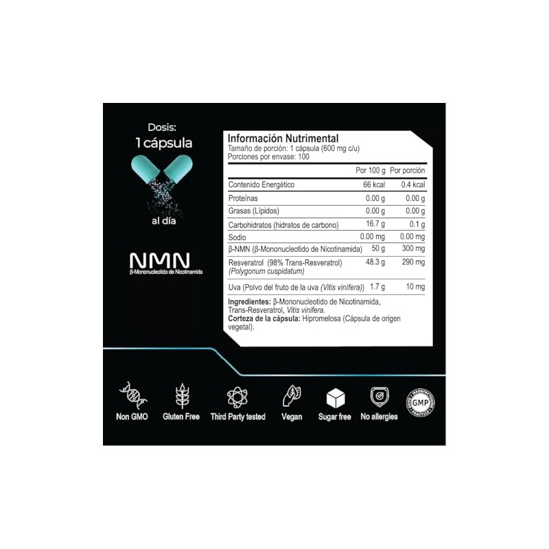 ETERNAL NUTRITION Ultra Pure: NMN 99.5% + Resveratrol 98% Puro