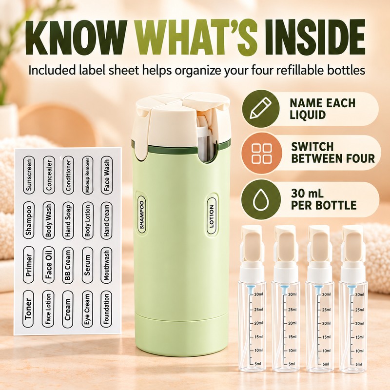 4 in 1 Travel Liquid Dispenser Refillable 1 fl oz