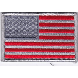 50 Pcs USA Flag (Gray/Red) Embroidered Patches 3"x2" iron-on