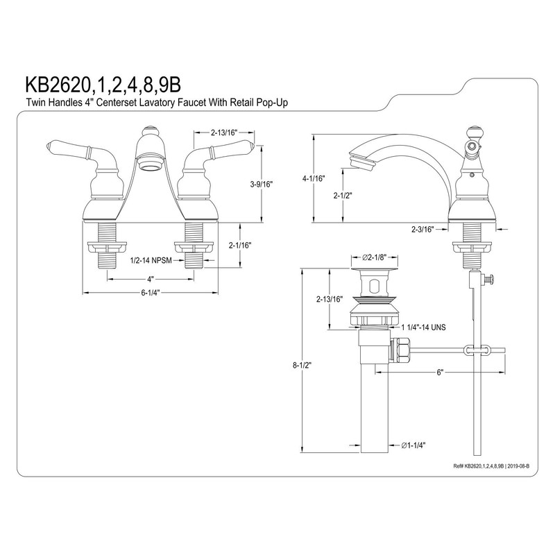 Kingston Brass KB2624B Naples 4-Inch Centerset Lavatory Faucet Brass Pop-Up,
