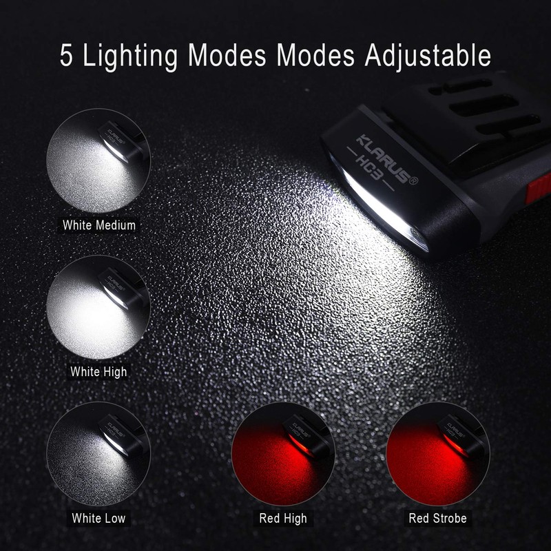 klarus HC3 LED Clip On Cap Light, White and Red