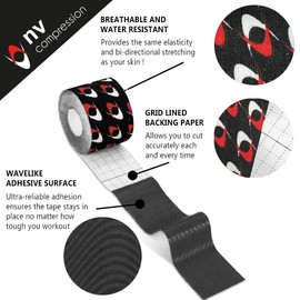 NV Compression Kinesiology Tape | 5m Roll of Elastic Muscle Support Tape for Exercise, Sports & Injury Recovery (Black - NV Logos)