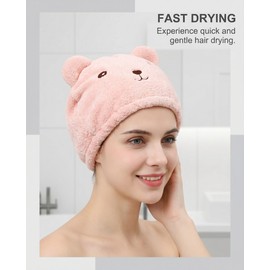 YIPFEN Turbante Asciugacapelli Microfibra Set da 2, Anti-Crespo, Super Assorbente, Asciugatura Ultra Rapida, Motivo Orsetto per Donne & Bambini.