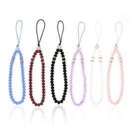 6 Colors Beaded Phone Wrist Strap Lanyard, Bling Crystal Beads Phone Charm, Beaded Phone Decoration Pendant Wrist Chain for Girl Women