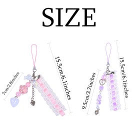 QBGRLLT 2PCS Y2K Phone Charm for Women, Handmade Beaded Strap with Pink Butterfly & Purple Flower - Cute Accessories for Phone/Bag/Wallet/Camera