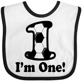 inktastic First Birthday Soccer 1 Year Old Boy Baby Bib White and Black 3985f
